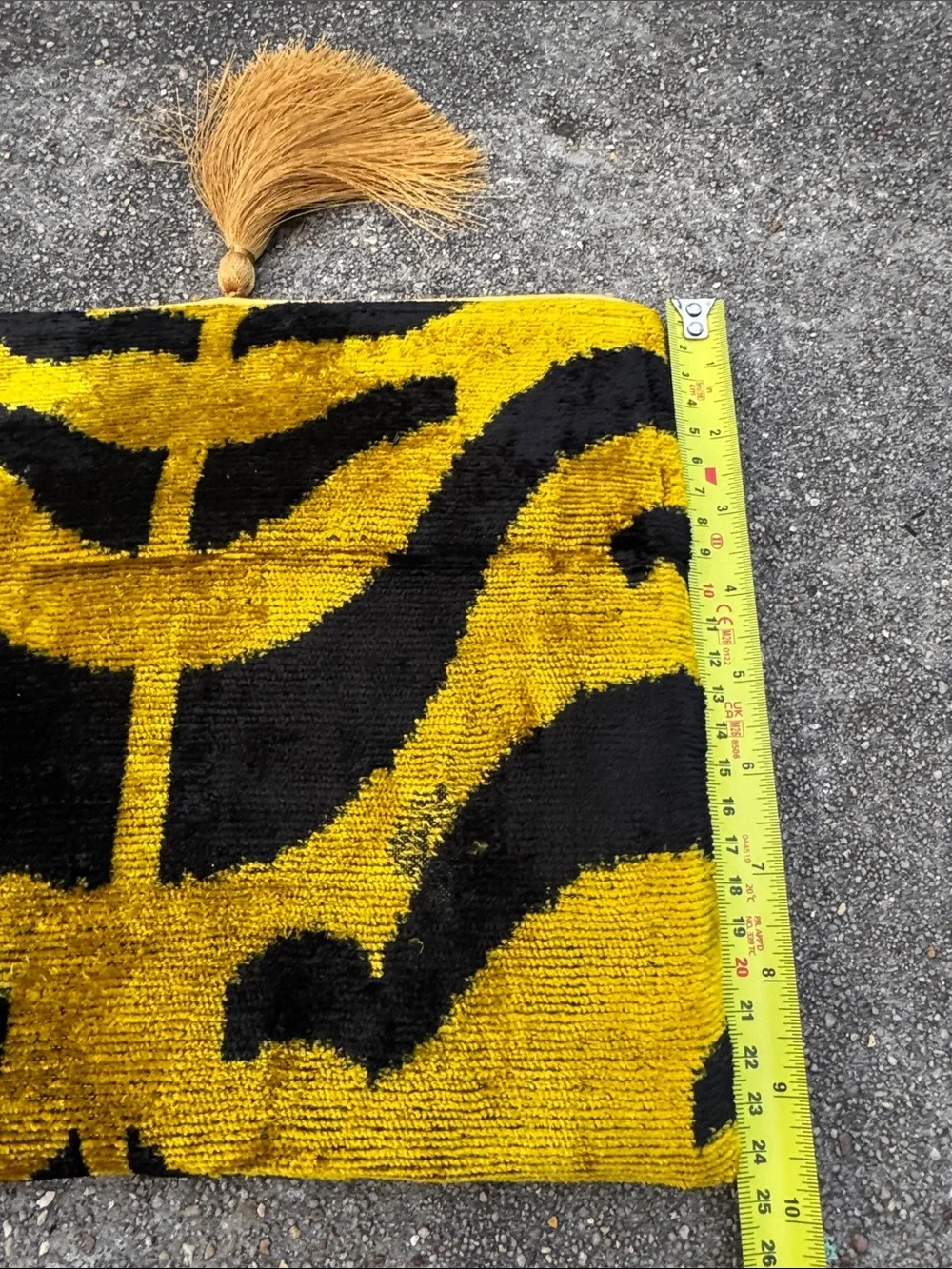Mila x Miro by Emelie Yellow and Black Tiger-Print Tassel Foldover Clutch